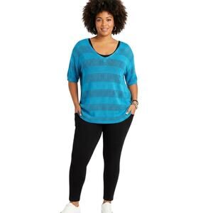 Faded Glory Open Knit Oversize Sweater Tunic Blouse Blue Plus Size 3X